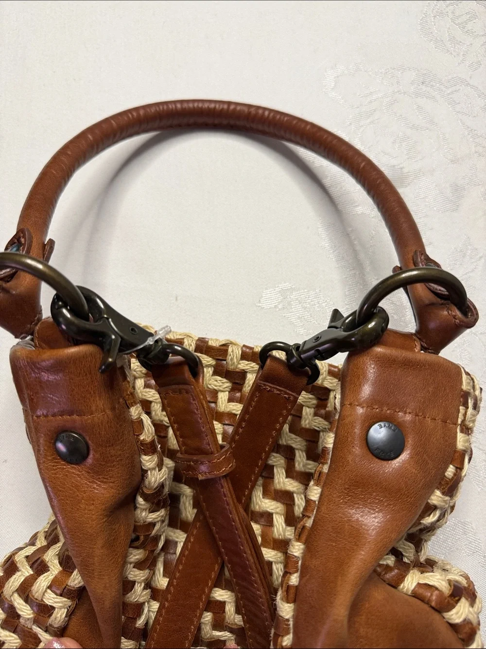 Frye Melissa Esparto Rope & Leather Hobo Bag in the Cognac colorway